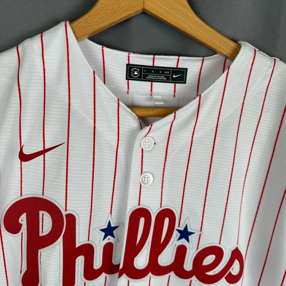 Nike Philadelphia Phillies Aaron Nola 27 Pinstripe Jersey Boys Large 14/16 White